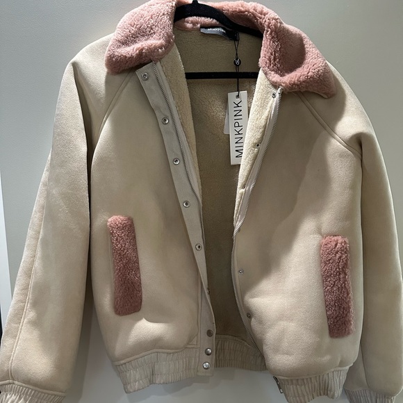 MINKPINK FAUX LINED SHEARLING & SUEDE SHEEPSKIN SHERPA JACKET 🤍 - Picture 3 of 4